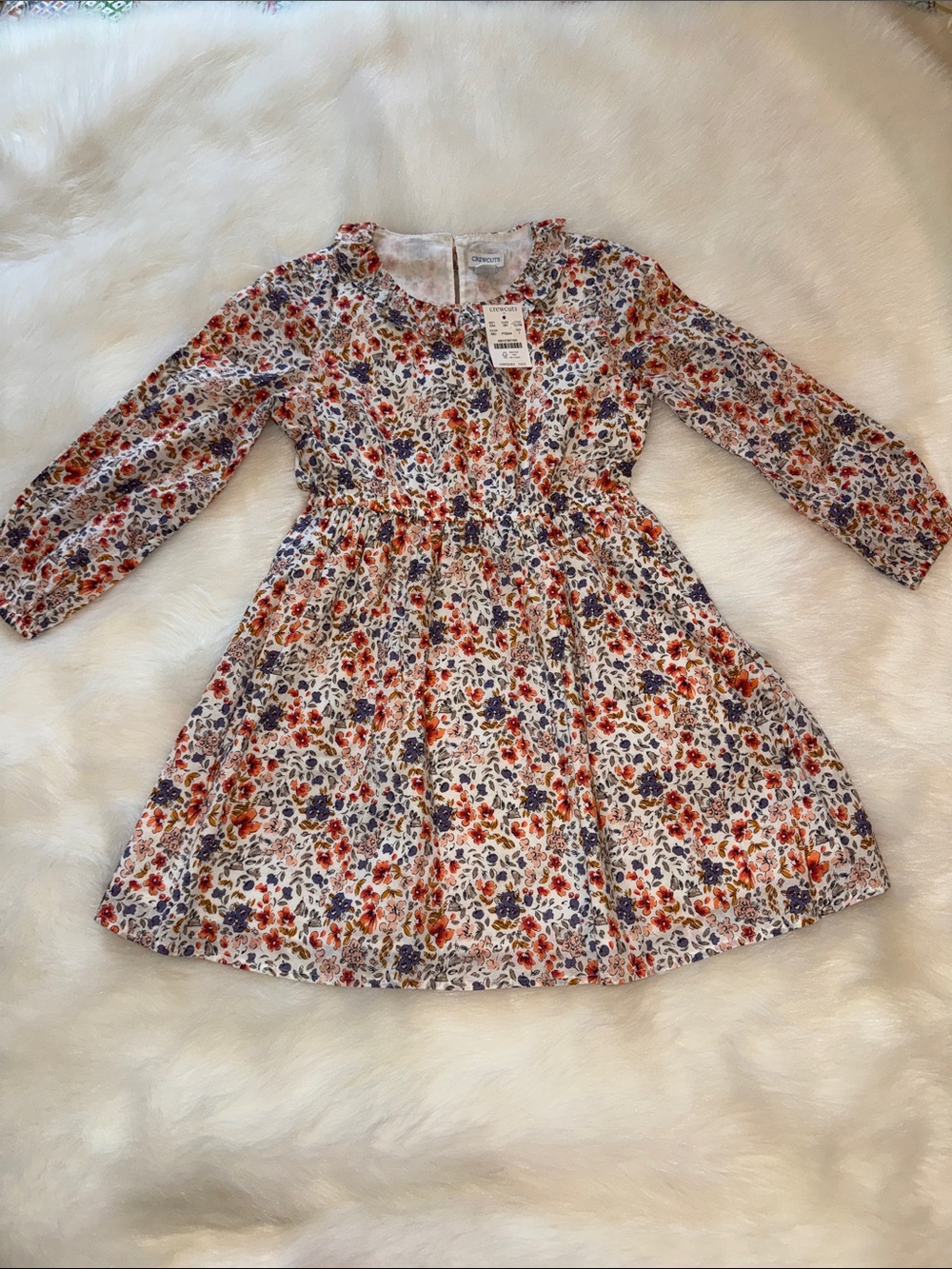 NWT J CREW Crewcuts. Cream Floral Long-Sleeve Dress. Size 7